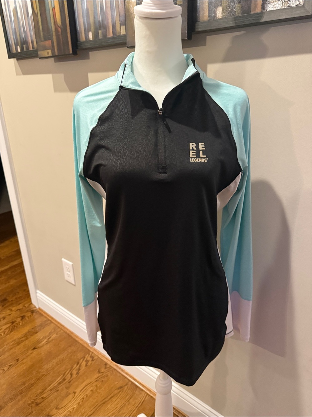 Reel Legends Black and Light Aqua Half-Zip Performance Pullover